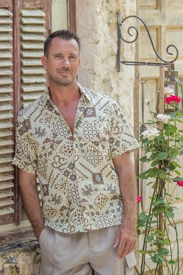 Alternate image for Handmade Mens Cotton Batik Shirt with Balinese Motifs Javanese Batik