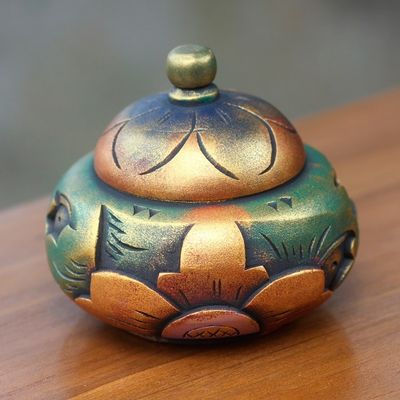 Alternate image for Decorative Round Carved Wood Trinket Box from Bali Denpasar Treasure