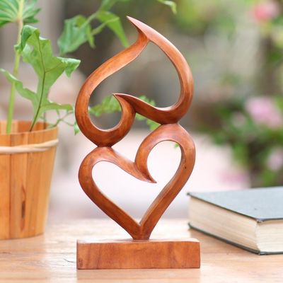 Alternate image for Suar Wood Heart Sculpture Upside Down Love