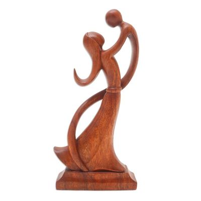 Alternate image for Balinese Hand-Carved Mother and Son Wood Sculpture Dancing with Son