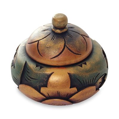 Alternate image for Decorative Round Carved Wood Trinket Box from Bali Denpasar Treasure