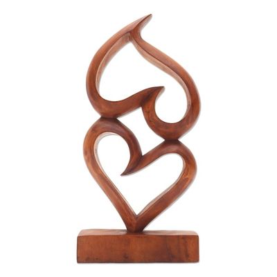 Alternate image for Suar Wood Heart Sculpture Upside Down Love