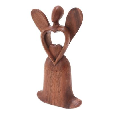 Alternate image for Handcrafted Suar Wood Angel Statuette Shining Heart