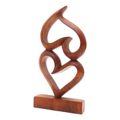 Alternate image for Suar Wood Heart Sculpture Upside Down Love