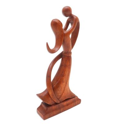 Alternate image for Balinese Hand-Carved Mother and Son Wood Sculpture Dancing with Son