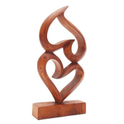 Alternate image for Suar Wood Heart Sculpture Upside Down Love