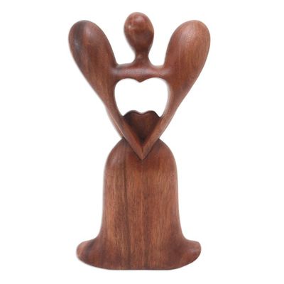 Alternate image for Handcrafted Suar Wood Angel Statuette Shining Heart