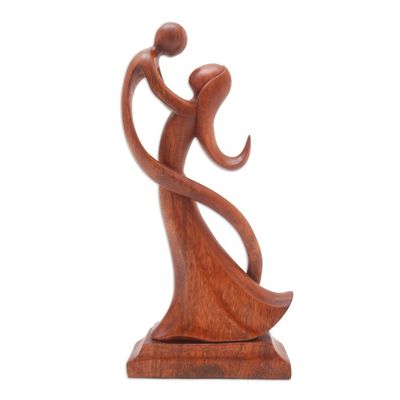 Alternate image for Balinese Hand-Carved Mother and Son Wood Sculpture Dancing with Son