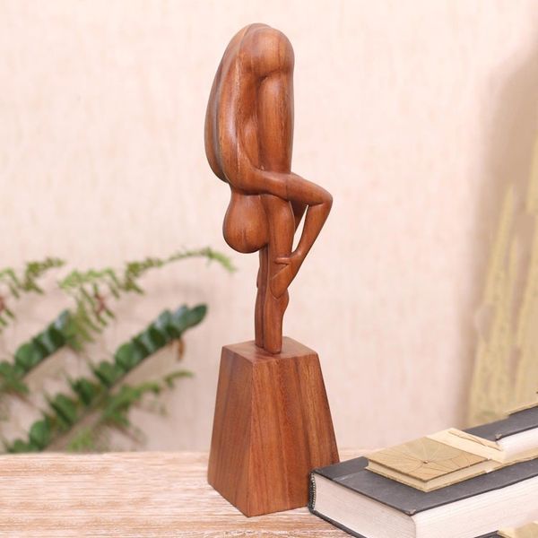 Alternate image for Hand-Carved Yoga-Themed Suar Wood Sculpture from Bali Yoga Expert