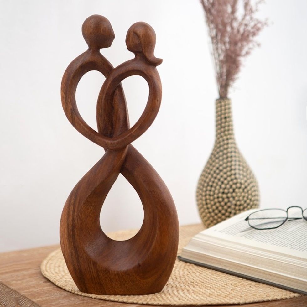 Artisan Hand-Carved Wood Sculpture 'Affectionate Relationship'