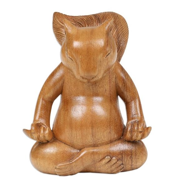 Alternate image for Hand-Carved Polished Suar Wood Squirrel Statuette from Bali Prudent Master