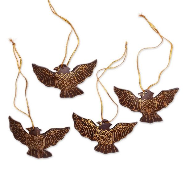 Alternate image for Coconut Shell Dove Ornaments from Bali Set of 4 Sacred Doves