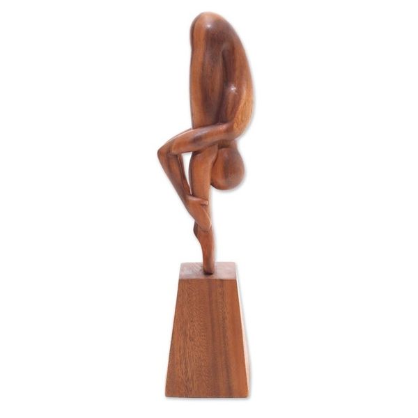 Alternate image for Hand-Carved Yoga-Themed Suar Wood Sculpture from Bali Yoga Expert