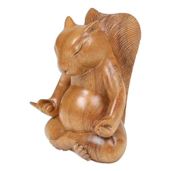 Alternate image for Hand-Carved Polished Suar Wood Squirrel Statuette from Bali Prudent Master