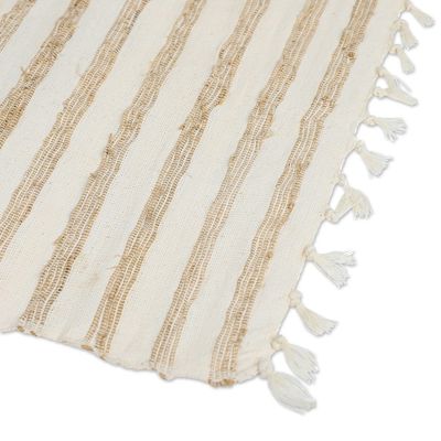 Alternate image for Handmade Striped Cotton Blend Table Runner in Ivory  Brown Natural Bohemian