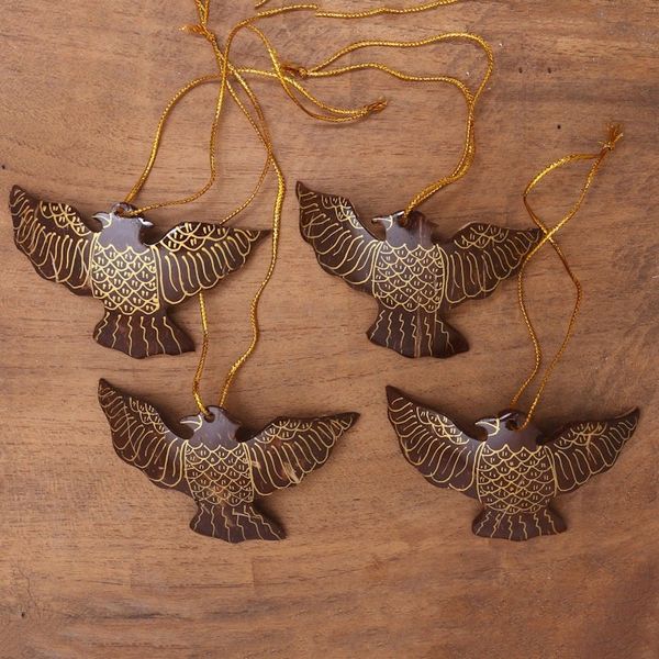 Alternate image for Coconut Shell Dove Ornaments from Bali Set of 4 Sacred Doves