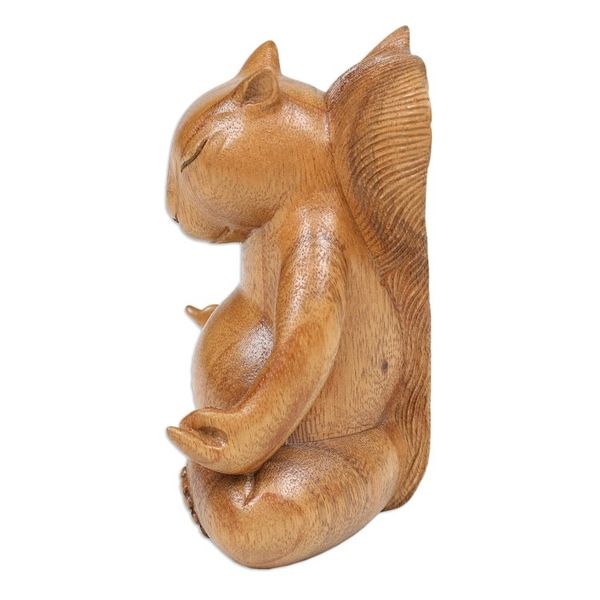 Alternate image for Hand-Carved Polished Suar Wood Squirrel Statuette from Bali Prudent Master