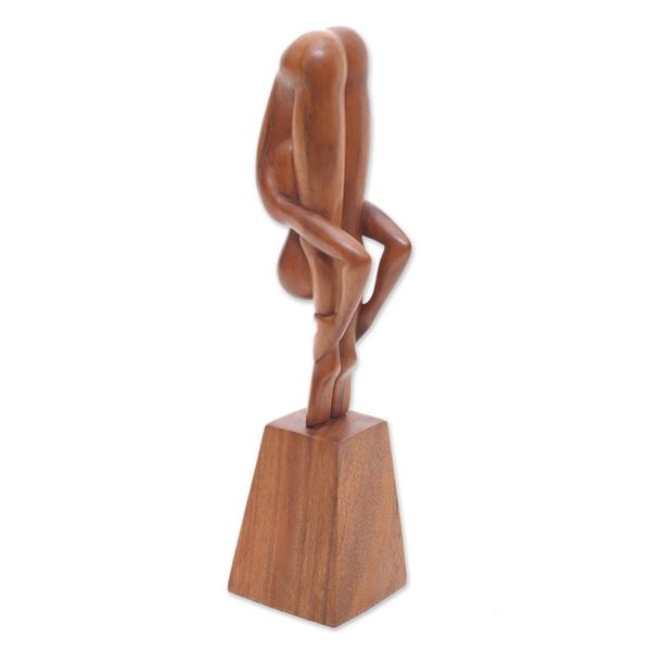 Alternate image for Hand-Carved Yoga-Themed Suar Wood Sculpture from Bali Yoga Expert
