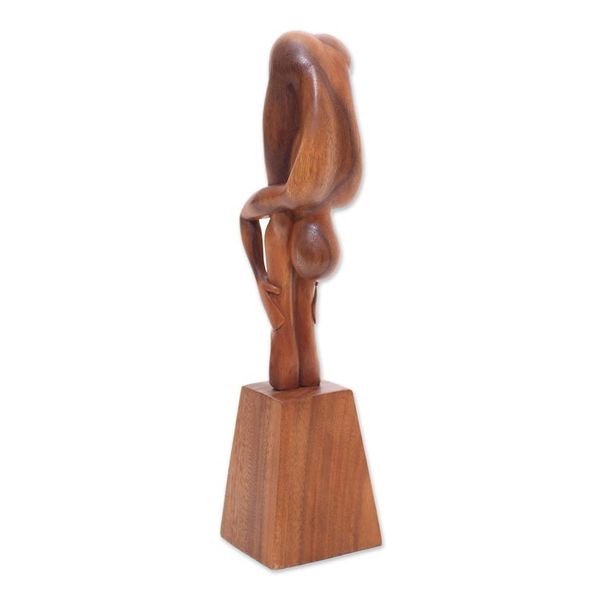 Alternate image for Hand-Carved Yoga-Themed Suar Wood Sculpture from Bali Yoga Expert