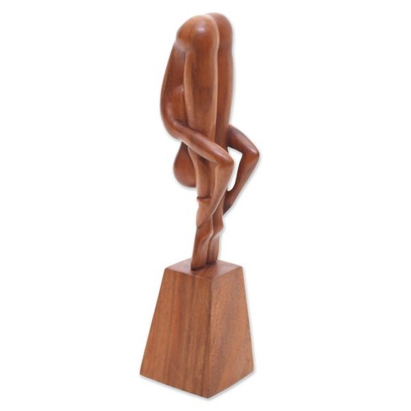 Alternate image for Hand-Carved Yoga-Themed Suar Wood Sculpture from Bali Yoga Expert
