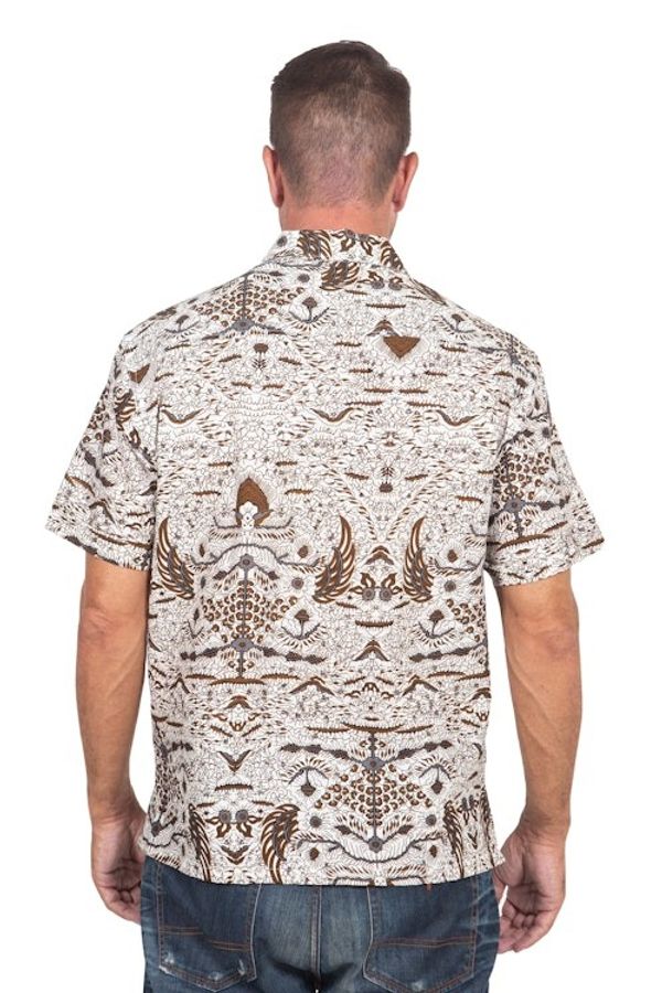 Alternate image for Mens Brown  White Short Sleeve Cotton Batik Button Shirt Continuous Love