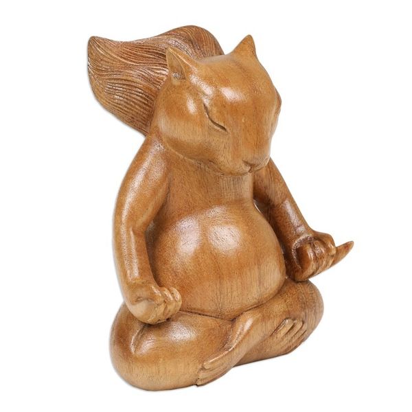 Alternate image for Hand-Carved Polished Suar Wood Squirrel Statuette from Bali Prudent Master