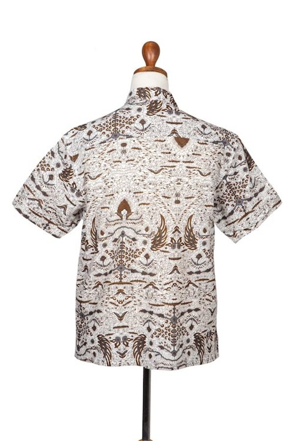 Alternate image for Mens Brown  White Short Sleeve Cotton Batik Button Shirt Continuous Love