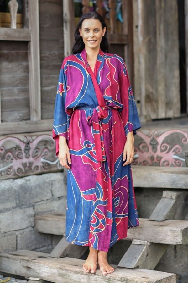 Alternate image for Womens Batik Patterned Robe Exotic Blue
