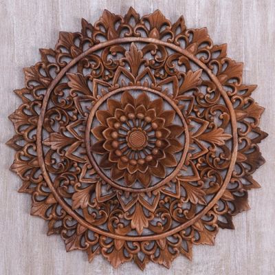 Alternate image for Circular Floral Wood Wall Relief Panel from Indonesia Padma Parade