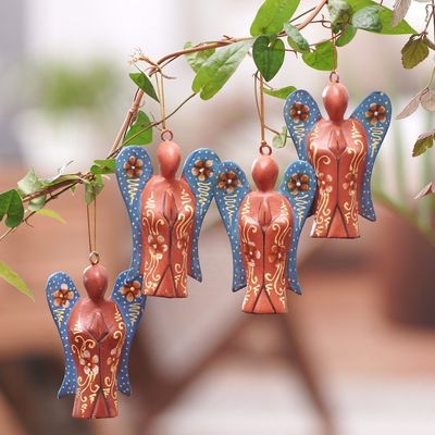 Alternate image for Set of 4 Crocodile Wood Hand-Painted Angel Ornaments Festive Heaven