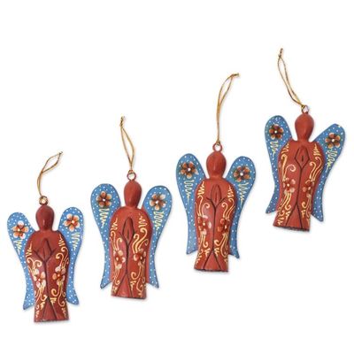 Alternate image for Set of 4 Crocodile Wood Hand-Painted Angel Ornaments Festive Heaven