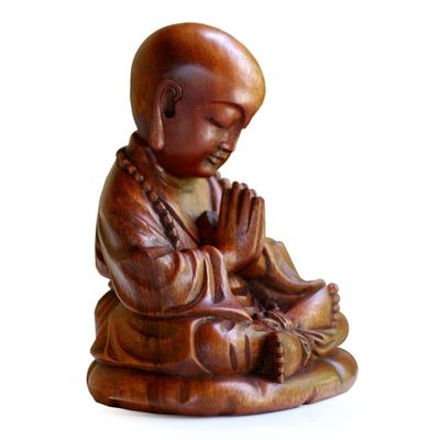 Alternate image for Unique Buddhism Wood Sculpture Little Buddha Praying