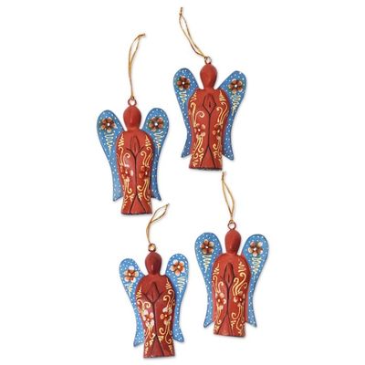 Alternate image for Set of 4 Crocodile Wood Hand-Painted Angel Ornaments Festive Heaven