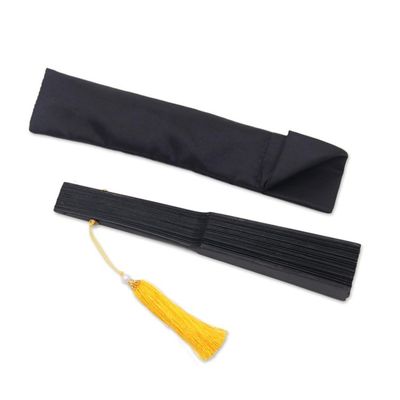 Alternate image for Hand Made Wood Fan in Black with Pouch from Indonesia Serenity Bloom in Black