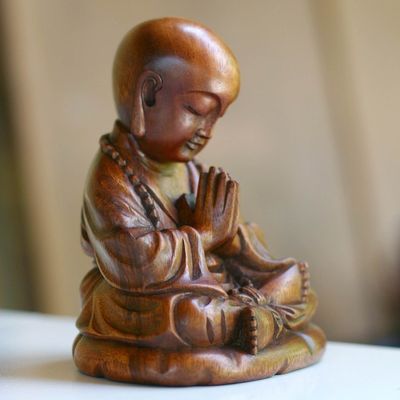 Alternate image for Unique Buddhism Wood Sculpture Little Buddha Praying
