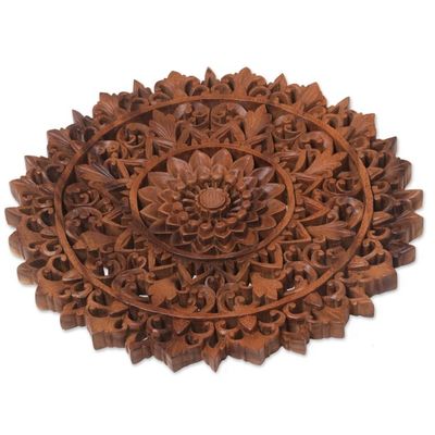 Alternate image for Circular Floral Wood Wall Relief Panel from Indonesia Padma Parade