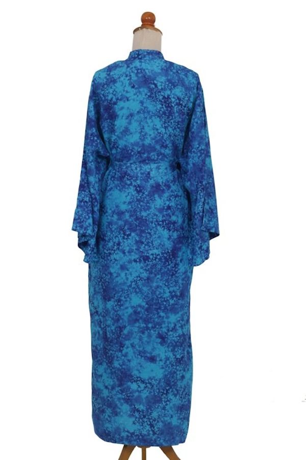 Alternate image for Long Handcrafted Batik and Tie Dyed Rayon Robe from Bali Misty Ocean