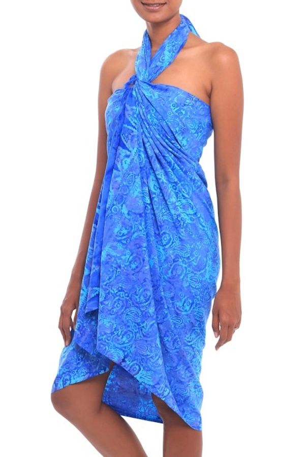 Alternate image for Paisley Motif Batik Rayon Sarong in Blue from Bali Oceanic Paisleys