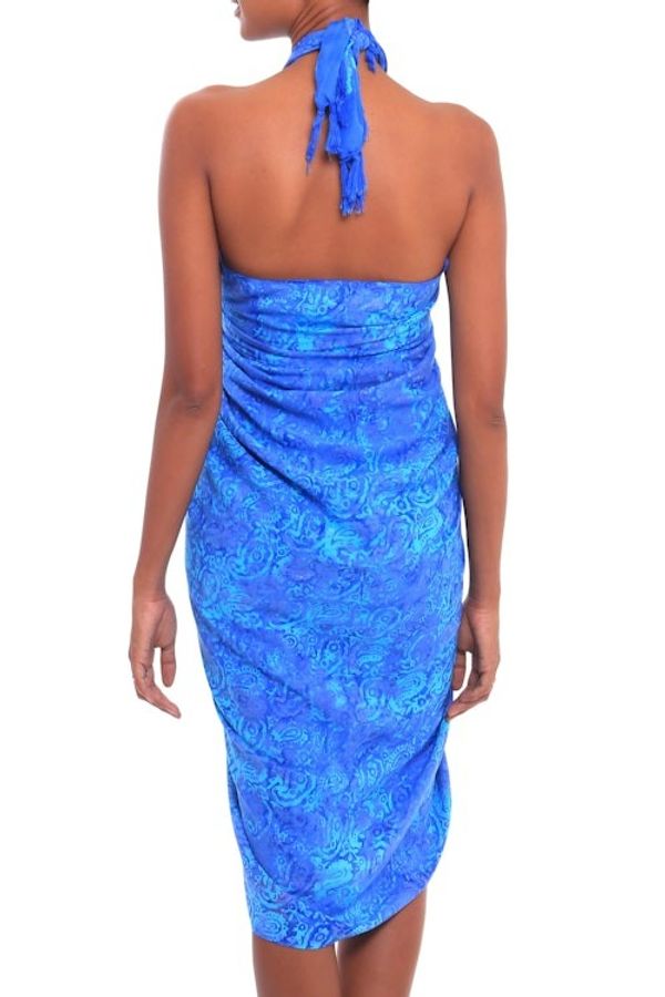 Alternate image for Paisley Motif Batik Rayon Sarong in Blue from Bali Oceanic Paisleys