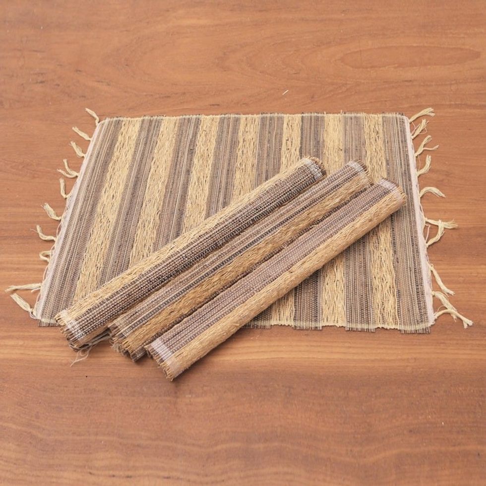 Artisan Crafted Natural Fiber Placemats Set of 4 'Grass Stalks'