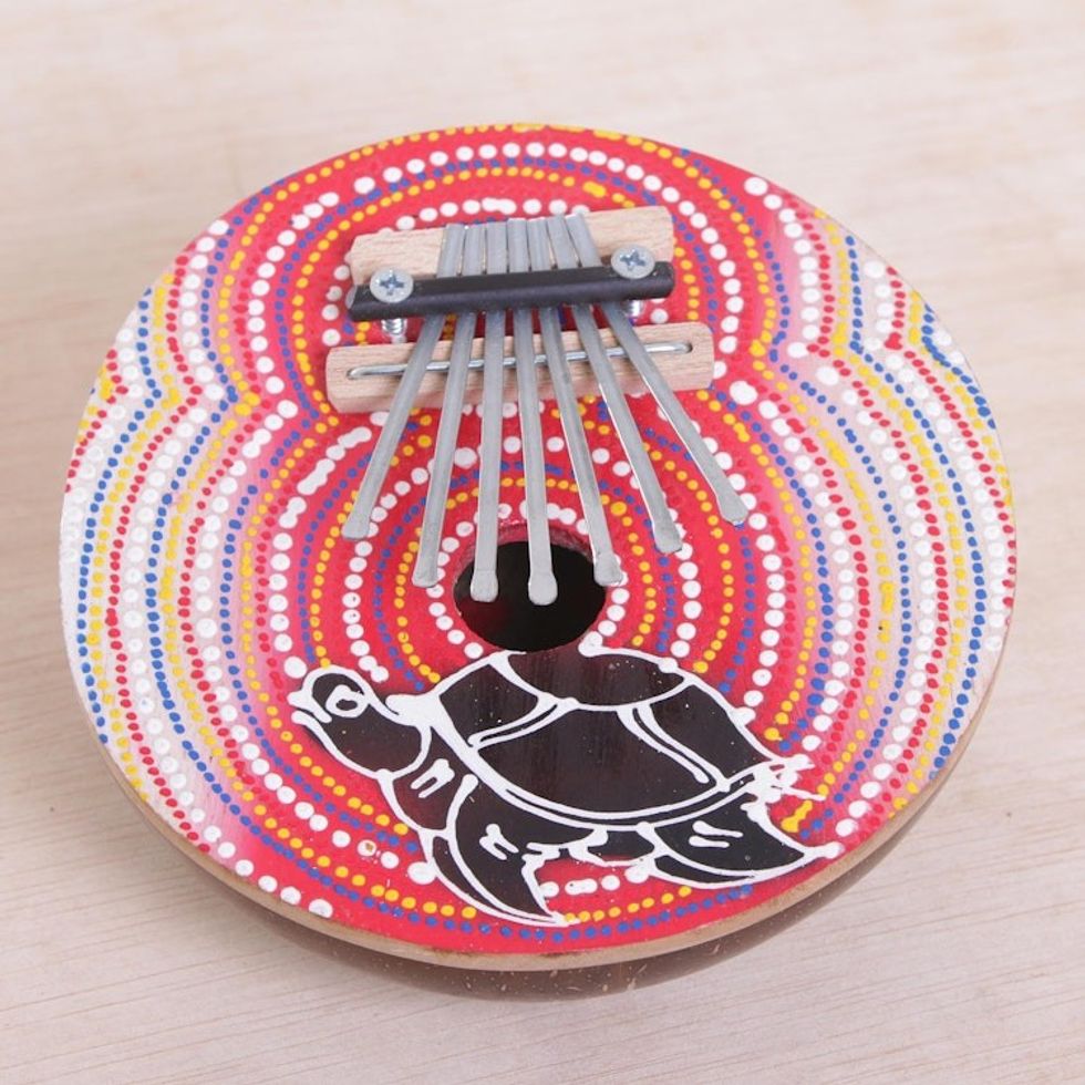 Handmade Coconut Shell and Wood Turtle Kalimba Thumb Piano 'Joyous Turtle'