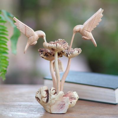 Alternate image for Unique Wood Sculpture of Hummingbirds and Mushrooms Hummingbirds and Mushrooms