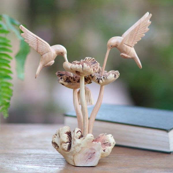 Alternate image for Unique Wood Sculpture of Hummingbirds and Mushrooms Hummingbirds and Mushrooms