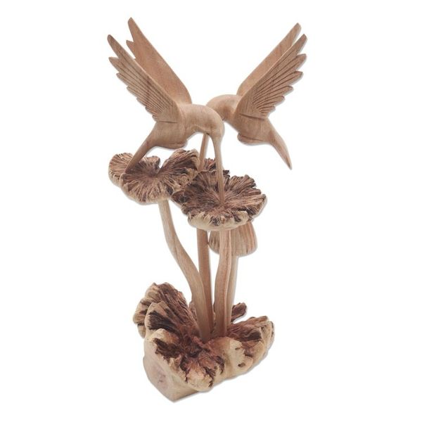 Alternate image for Unique Wood Sculpture of Hummingbirds and Mushrooms Hummingbirds and Mushrooms