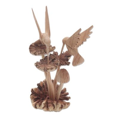 Alternate image for Unique Wood Sculpture of Hummingbirds and Mushrooms Hummingbirds and Mushrooms
