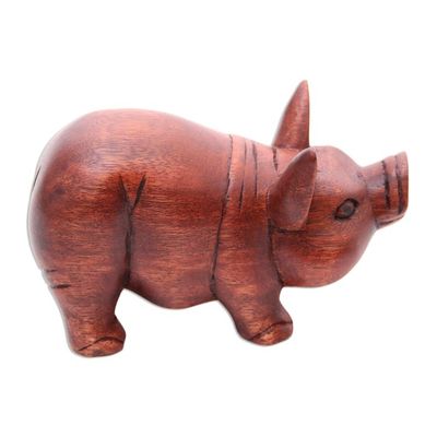 Alternate image for Hand Carved Wood Sculpture of a Pig Adorable Pig