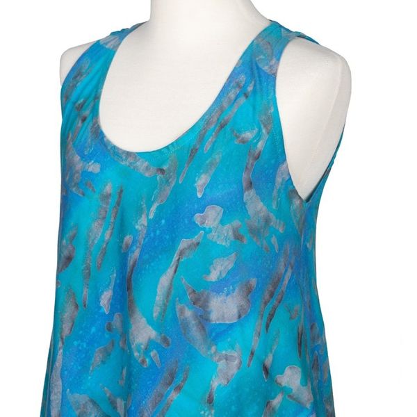 Alternate image for Indonesian Batik Rayon Sleeveless Dress in Blue Tones Abstract Petals