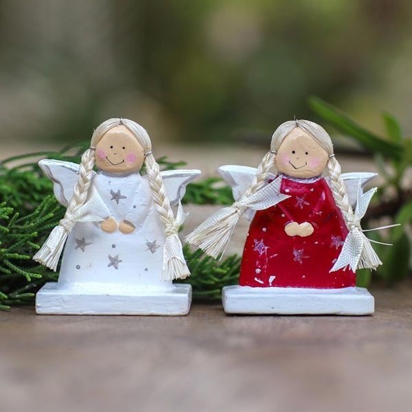 Alternate image for Hand Carved and Painted Wood Angel Decor Pair Cute Angels