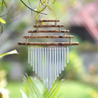 Alternate image for Artisan Crafted Bamboo and Aluminum Wind Chime Five Steps