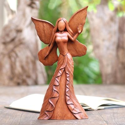 Alternate image for Hand Carved Suar Wood Fairy Statuette Butterfly Queen
